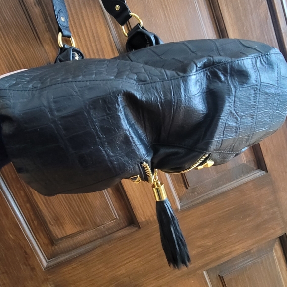 Betsey Johnson Large Hobo Croc To It Black and Gold Studded Women's Bag - Picture 10 of 12